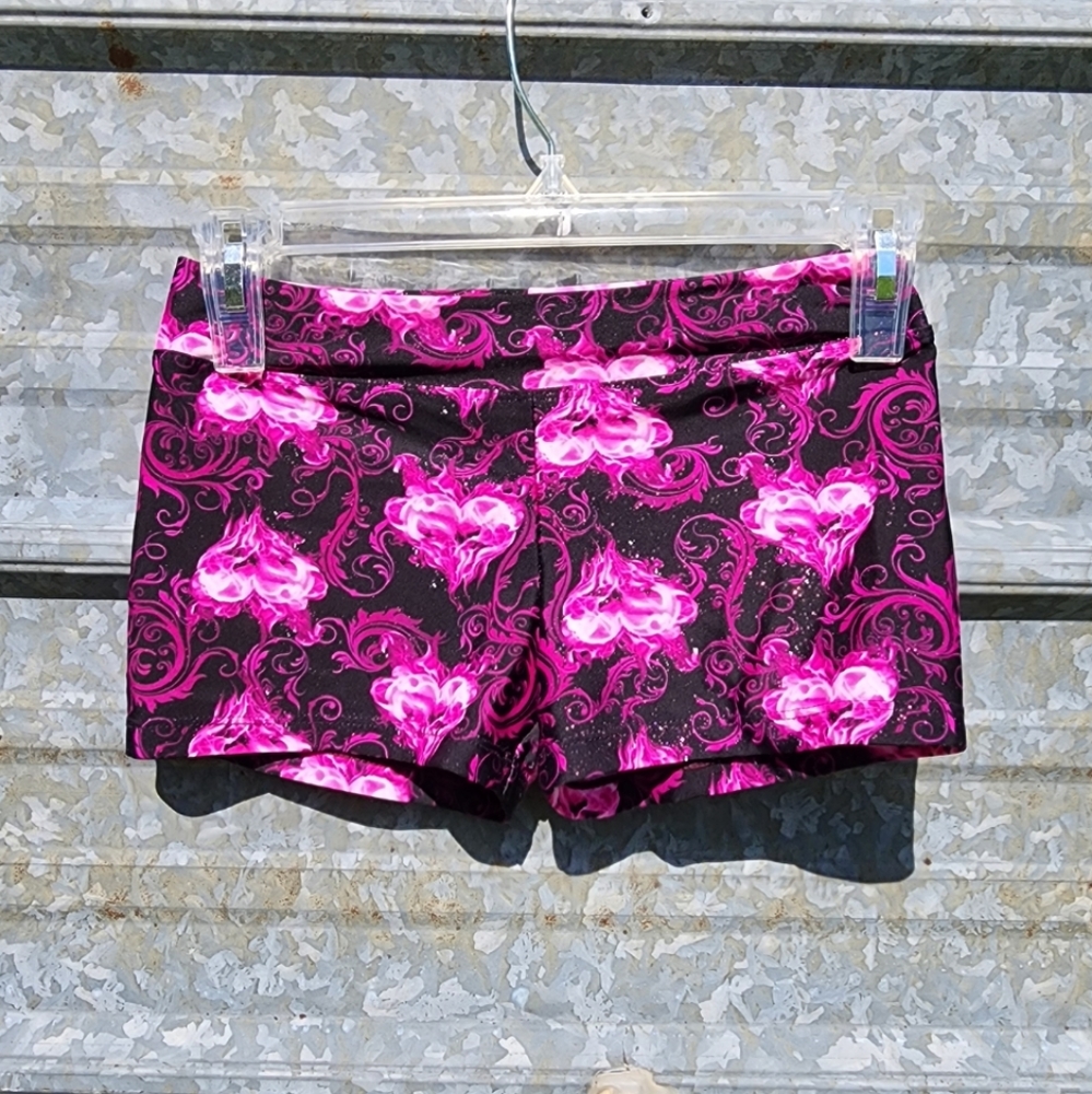 Trendy Trends Flaming Hearts Glitter Athletic Dance & Gymnastics Shorts